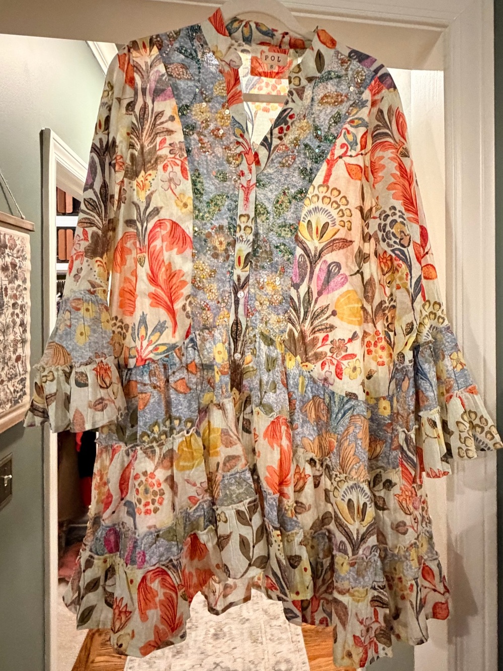 POL Floral Mini Dress in Cream, Orange, Blue, Yellow